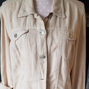 Women's Bleu Jeans Co. Buttoned Down Fitted Linen Jacket in Beige Large
